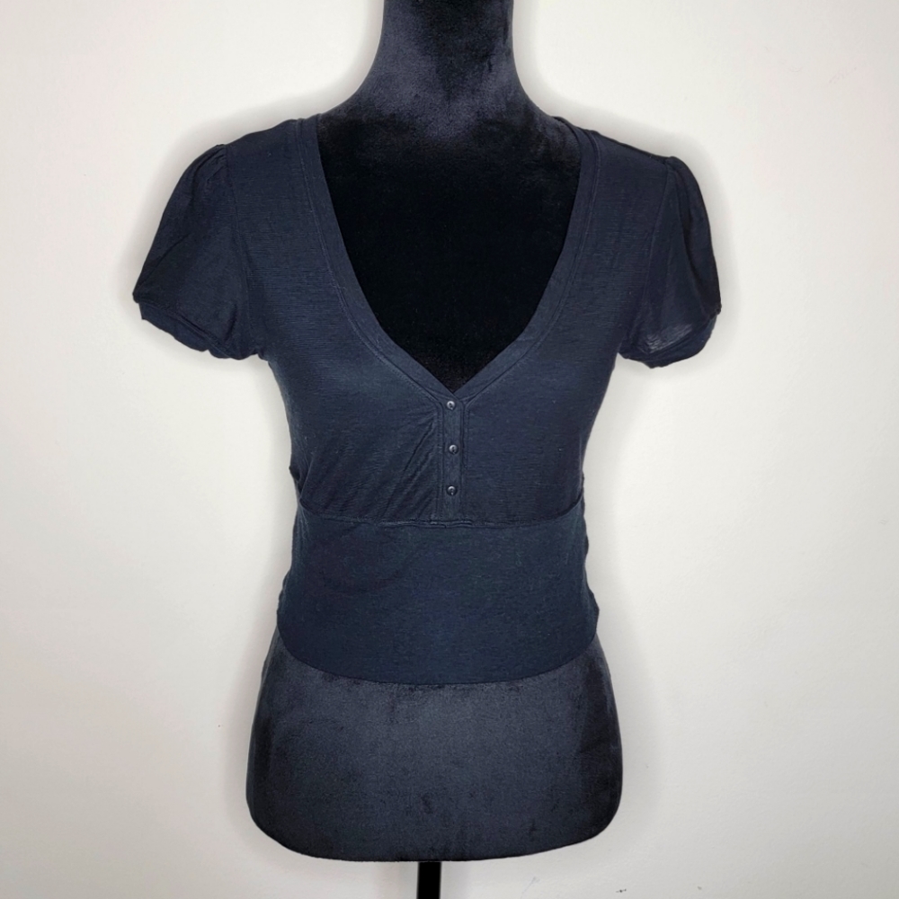 Free People Crop Tee Short Sleeve Deep V-neck 100% Cotton M FP